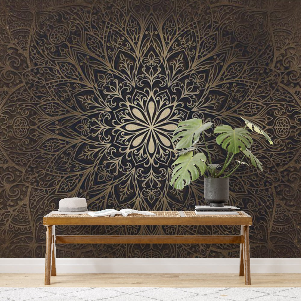 Tiptophomedecor Peel and Stick Zen Wallpaper Wall Mural - Geometric Flower Mandala - Removable Wall Decals-Tiptophomedecor