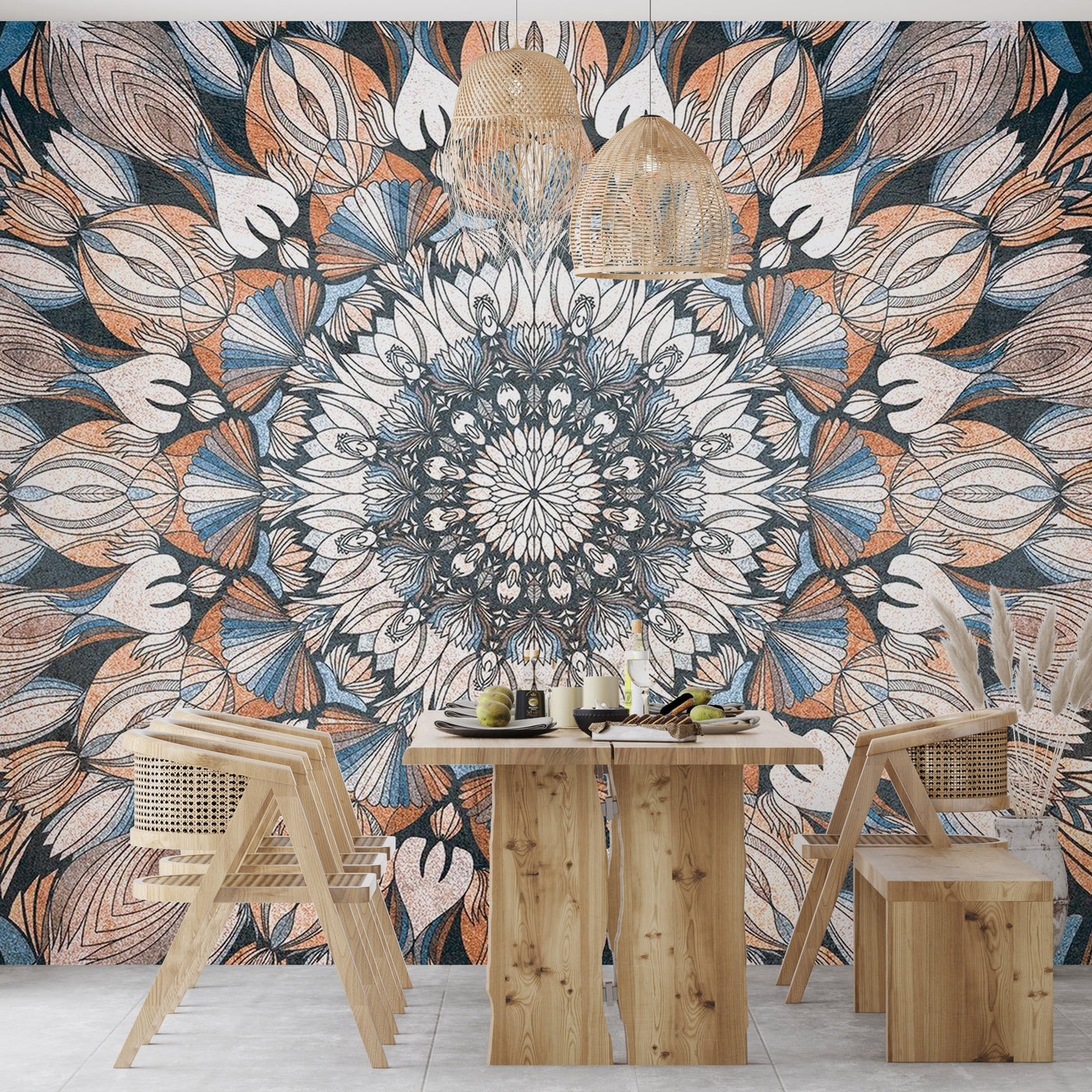 Tiptophomedecor Peel and Stick Zen Wallpaper Wall Mural - Geometric Mandala - Removable Wall Decals-Tiptophomedecor