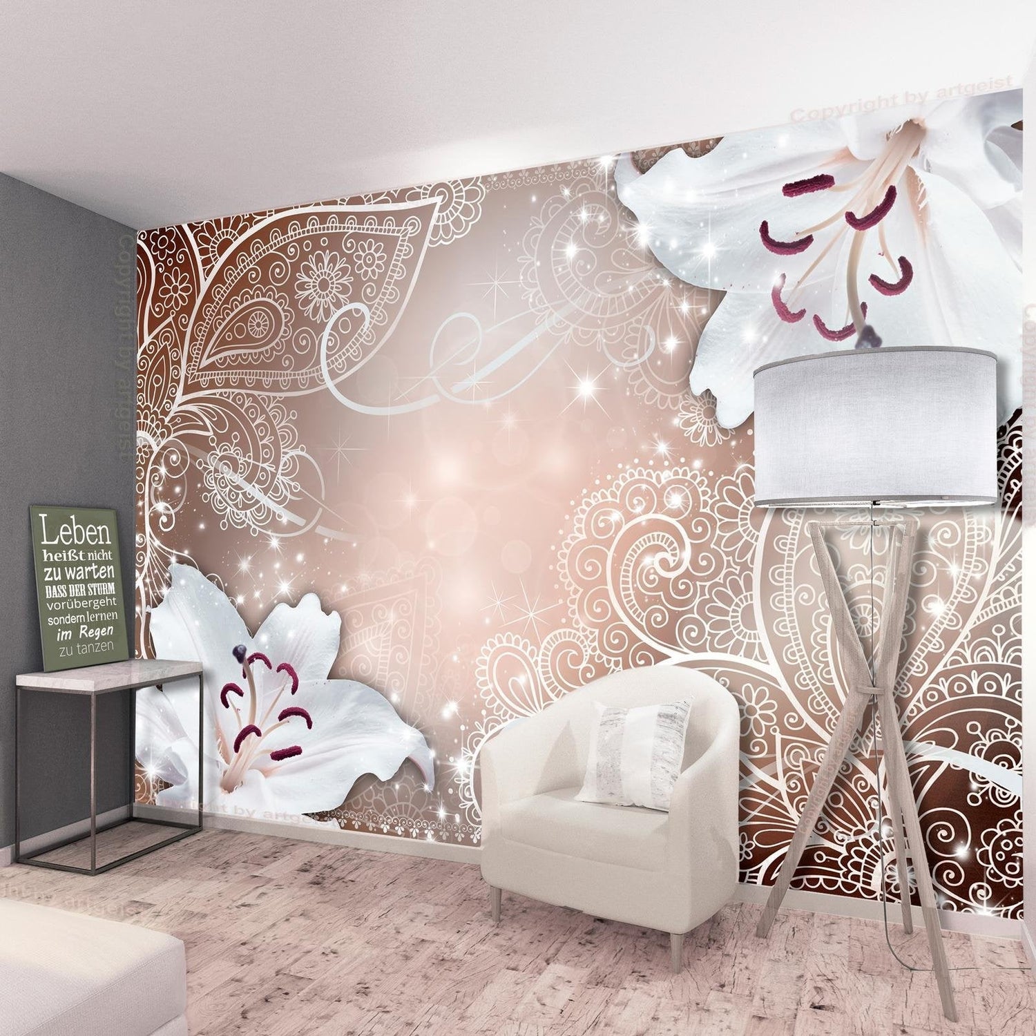 Peel and stick wall mural - Oriental Wings (Brown)-TipTopHomeDecor