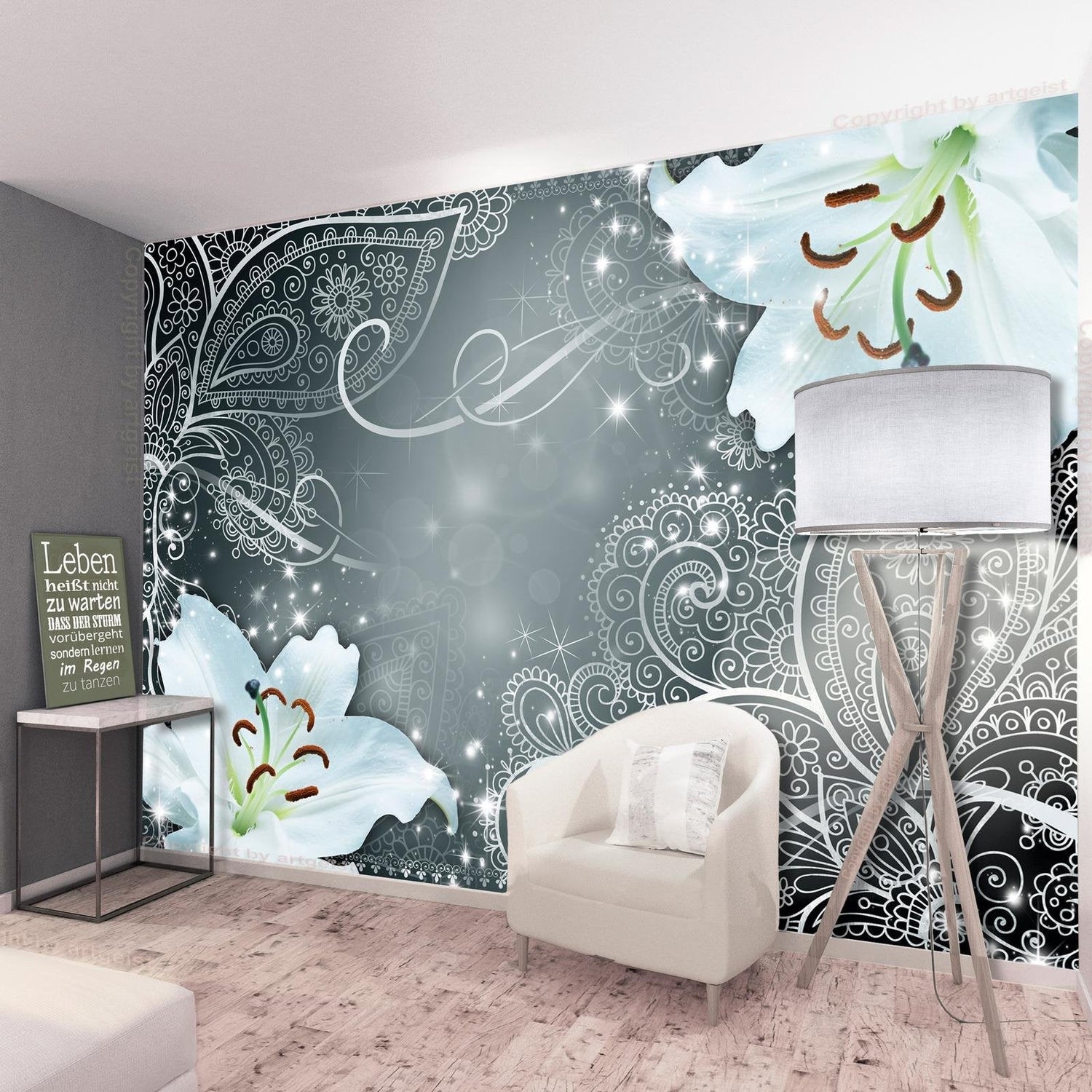 Peel and stick wall mural - Oriental Wings (Grey)-TipTopHomeDecor