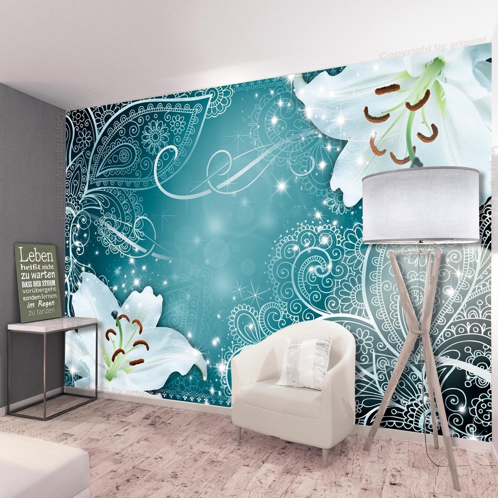 Peel and stick wall mural - Oriental Wings (Turquoise)-TipTopHomeDecor