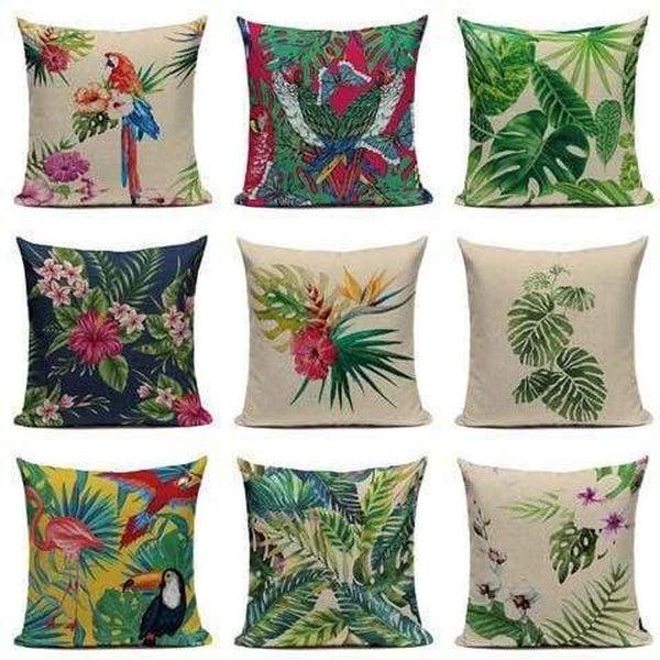 Flowers and Plants Throw Pillow Covers, Jungle Animal Decorative Cushion  Covers 18x18 16x16 20x20 24x24, Exotique Scenic Square Pillow Cases 