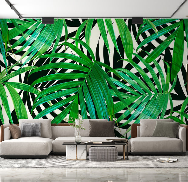 Peel & Stick Botanical Wall Mural - Tropical Leaves - Removable Wall Decals