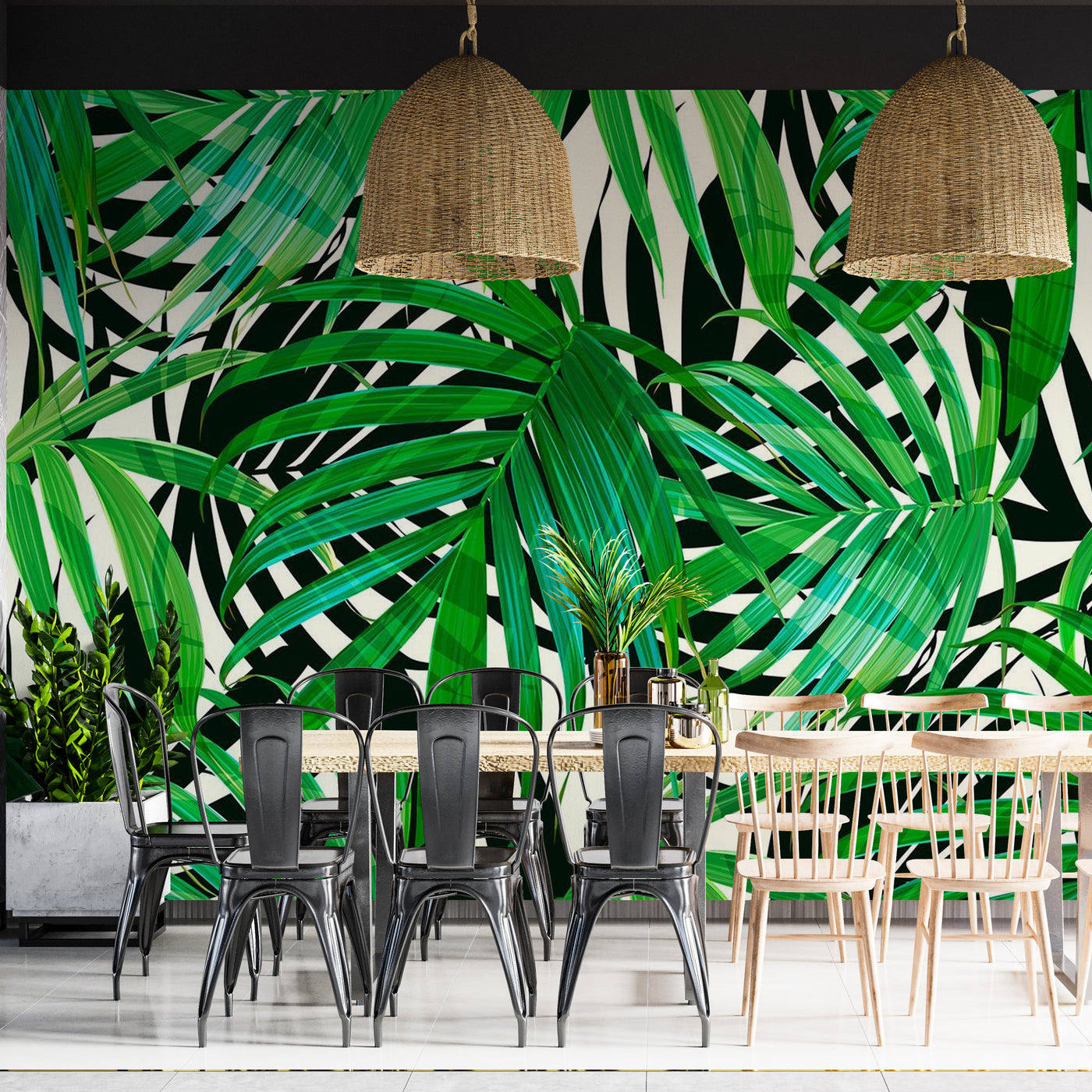 Peel & Stick Botanical Wall Mural - Tropical Leaves - Removable Wall Decals