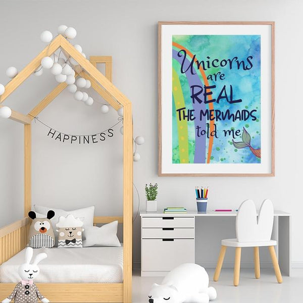 Unicorn Mermaid Rainbow Quote Nursery Canvas Art Print-TipTopHomeDecor